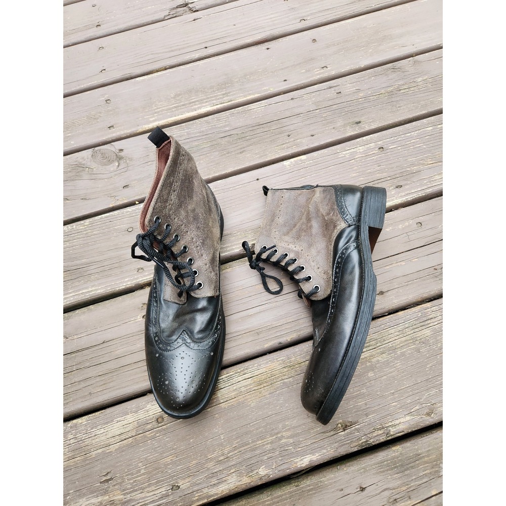 Aston Grey Staten Wingtip Boots Black Grey Leather Suede Brogue Mens 11